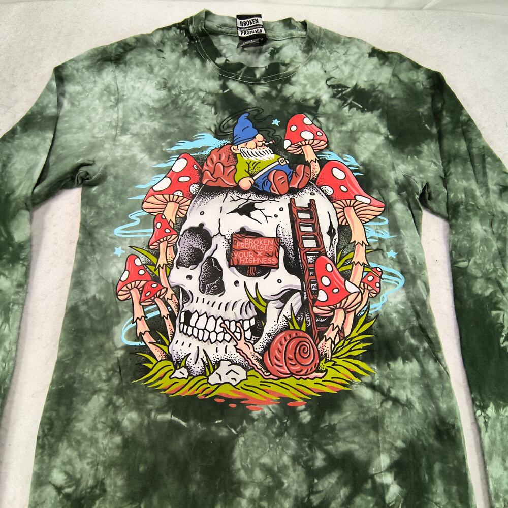 Broken Promises Crew Neck Graphic Long Sleeve T Shirt Mens Size Small S Green